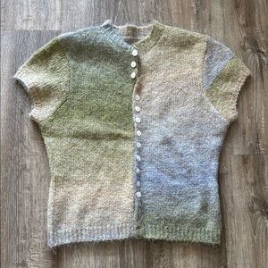 SHEIN Two-Tone Pastel Knit Button-Front Short Sleeve Sweater